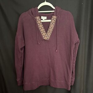 Wonderly Deep Plum Hoodie with Embroidered V-Neck Trim